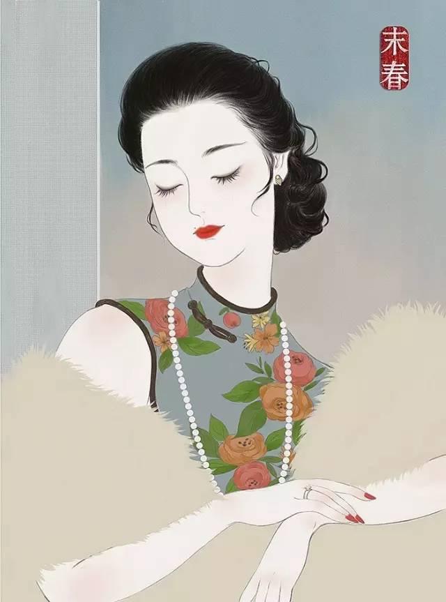 名叫末春的插画师笔下的旗袍美人