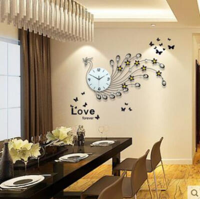 钟表 挂钟 客厅现代简约欧式孔雀创意夜光静音卧室石英时钟大