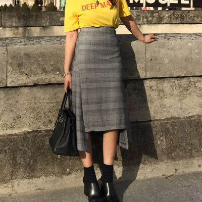 韩国直邮官网Darkvictory格纹设计韩版流行长裙