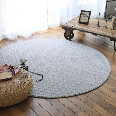 韩国进口象牙色棱形格纹短绒防滑圆形地毯地垫 地毯3色可选