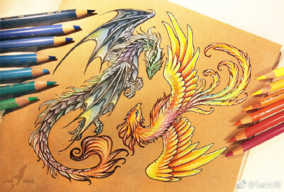 画师AlviaAlcedo用彩铅手绘的一些神兽，简直不要太美了！ #插画艺术作品# ​​​​