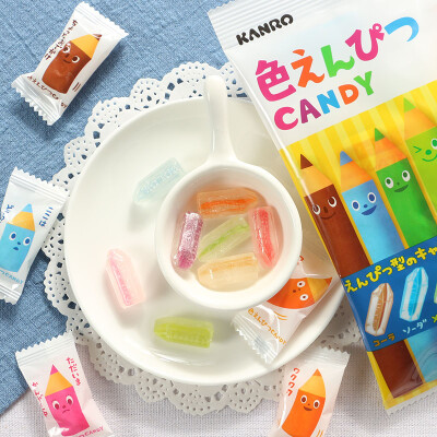 日本进口零食 甘乐KANRO 彩色铅笔造型糖8味水果铅笔糖儿童糖果