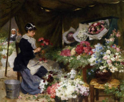 19世纪法国画家Victor Gabriel Gilbert笔下描绘的一组美好时代的巴黎花市。 ​​​ ​​​​