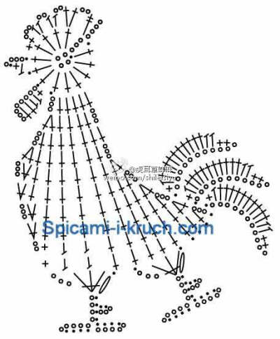 平面大公鸡，素色、五彩自己配~ #编织图解 钩针 平面 公鸡 # ​​​​