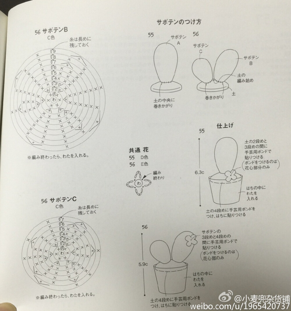 #钩针图解#睡不着来发个萌萌的mini仙人掌盆栽，[笑哈哈][笑哈哈]好像可以做项链