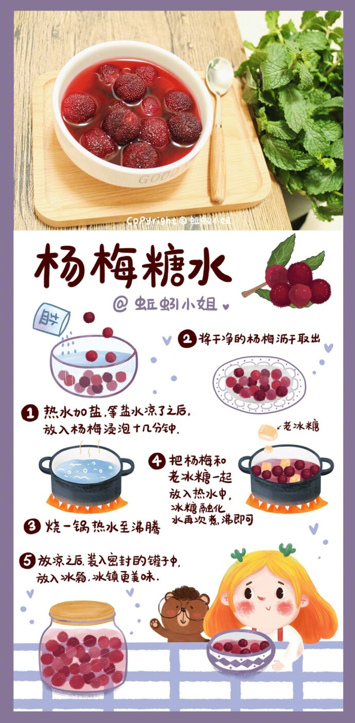 #烘焙食谱#【9款清新手绘食谱】不学会都对不起这么萌的食谱呢①牛轧糖②红烧云吐司③港式奶茶④双色绿豆糕⑤抹茶冻芝士⑥杨梅糖水⑦杨梅酱⑧椰丝小方⑨?；ㄋ判?（by蚯蚓小姐） ????