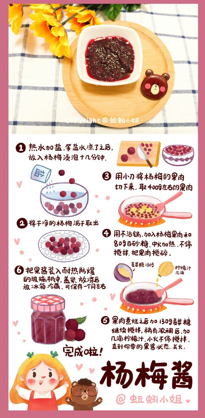 #烘焙食谱#【9款清新手绘食谱】不学会都对不起这么萌的食谱呢①牛轧糖②红烧云吐司③港式奶茶④双色绿豆糕⑤抹茶冻芝士⑥杨梅糖水⑦杨梅酱⑧椰丝小方⑨?；ㄋ判?（by蚯蚓小姐） ????