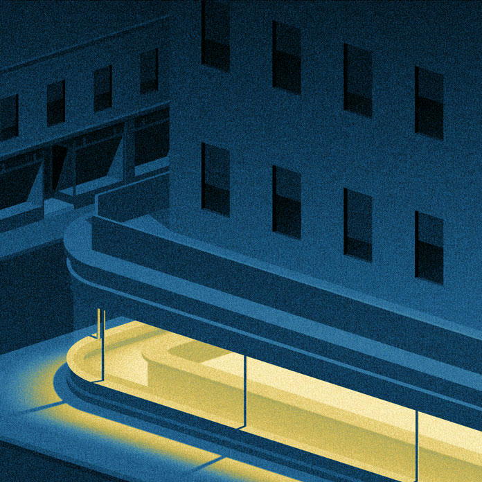 开一夜的灯，蓝蓝的忧郁感，（喜欢这种有质感的冷色）一个住在荷兰的插画师（具体城市不明）画的名叫“Big City Light”的插画作品，没有人的夜晚，只有灯在亮着