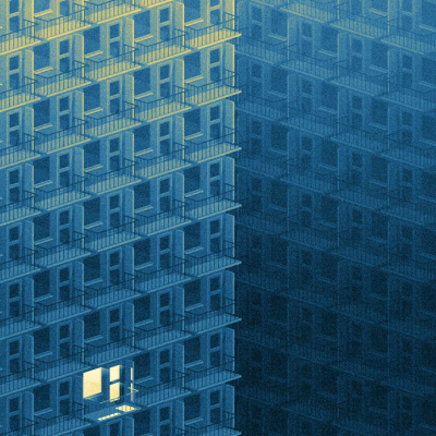 开一夜的灯，蓝蓝的忧郁感，（喜欢这种有质感的冷色）一个住在荷兰的插画师（具体城市不明）画的名叫“Big City Light”的插画作品，没有人的夜晚，只有灯在亮着