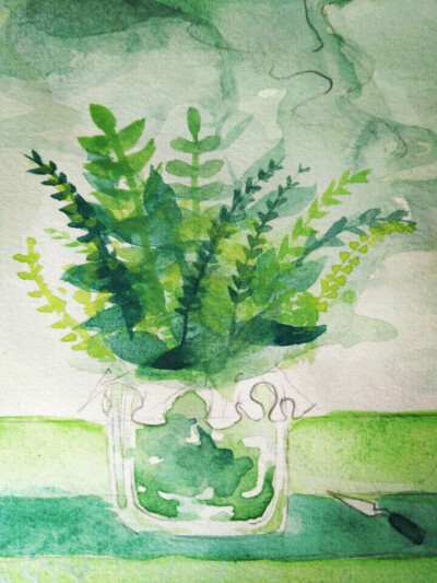 手绘 水彩 绿色 ei