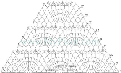 速成三角披肩 #编织图解 钩针 三角披肩 扇形花# ​​​​