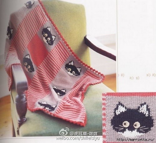 猫咪毯 #编织图解 棒针+钩针 猫咪毯# ​​​​