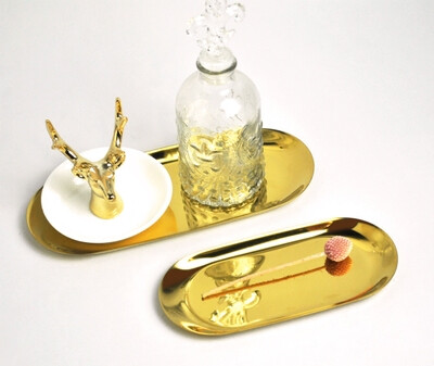 北欧风INS热门极简风金色首饰戒指收纳托盘橱窗展示咖啡勺文件夹