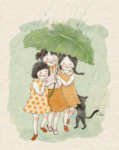 夏日的阵雨 ~ 插画师초록담쟁이作品