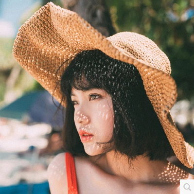 韩国出游沙滩大檐草帽韩版夏天海边可折叠遮阳帽子女士防晒太阳帽