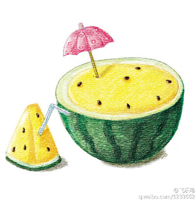 #每日涂鸦#[花心] [花心] 新品种的西瓜上市啦！！吃过这种口味的么，亲~——《色铅笔创意手绘宝典》 ​​​​