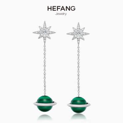 HEFANG Jewelry/何方珠宝 金星木星耳环 纯银女创意长款耳坠耳饰