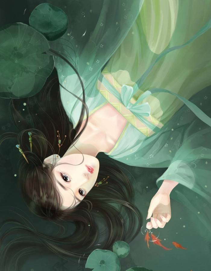 古代水里锦鱼荷叶绿裙子