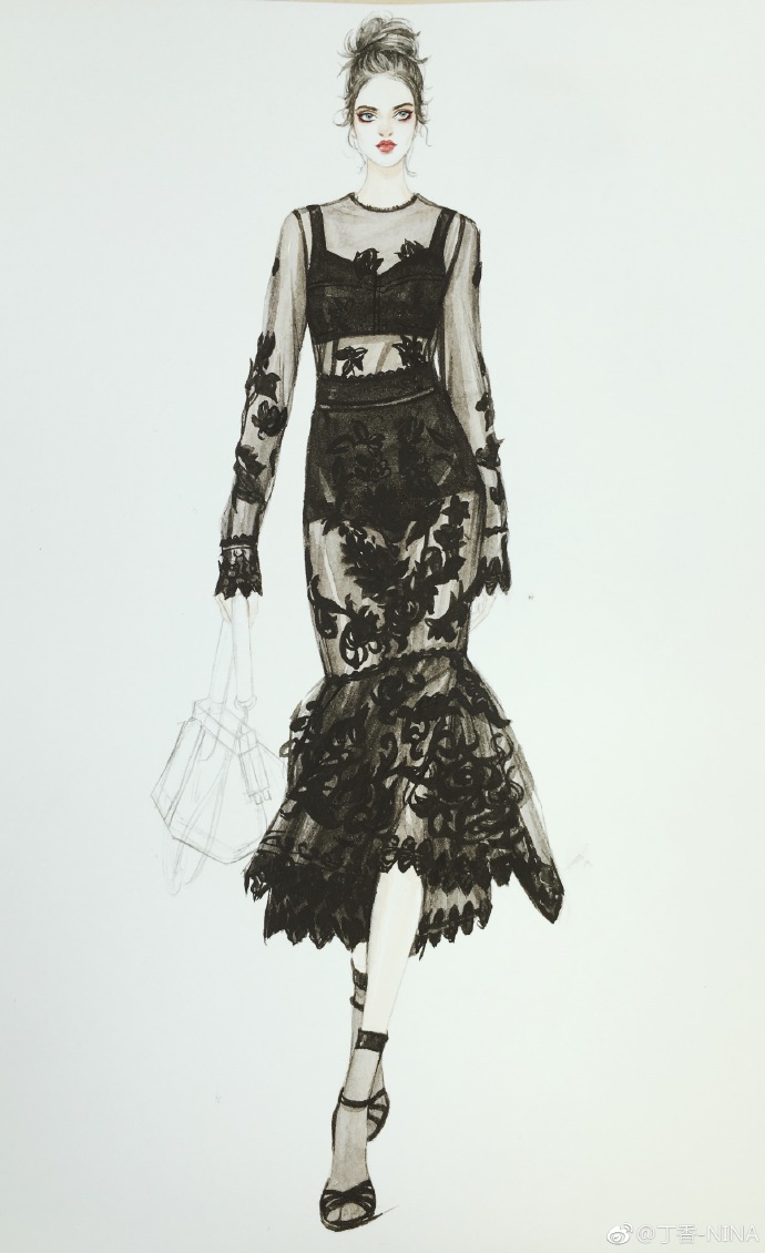 水彩—————纱与蕾丝表达—————@DolceGabbana @穿针引线官方微博 @天天时装App@服装画集中营 @服装插画 #丁香时装画教程##服装设计手稿##服装效果图##手绘服装效果图##时装画##服装设计手绘教程# ​​​@服装插画 @服装画集中营 @手绘加油站 ​​​ ​​​​
