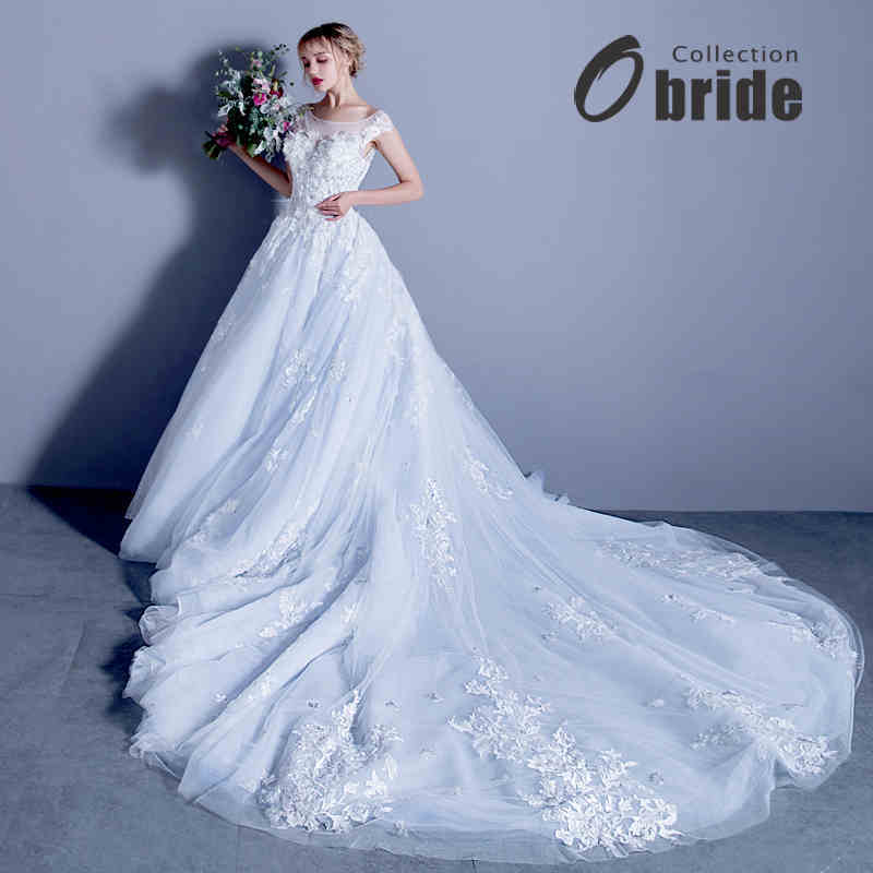 Obride【新款】婚纱2017新款一字肩新娘结婚韩版宫廷大拖尾婚纱