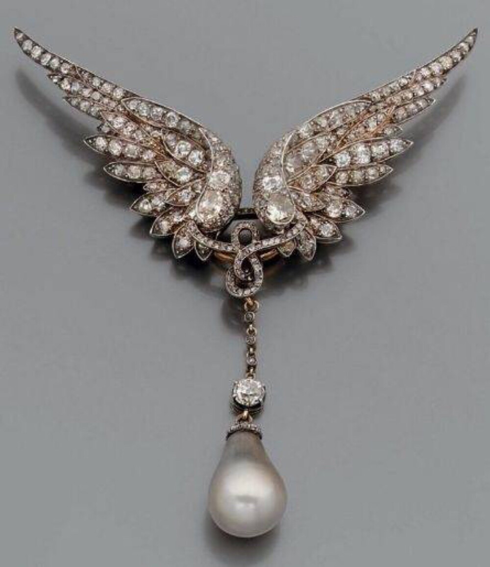19世纪 欧洲古董天使之翼珠宝,在浪漫的维多利亚时期,天使之翼的设计