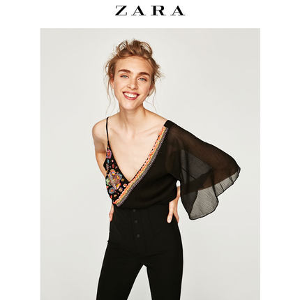 ZARA 女装 不对称刺绣连体衣 07521202800