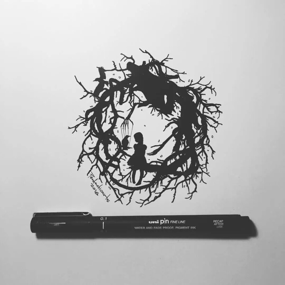 黑白针管笔自然与人类活动