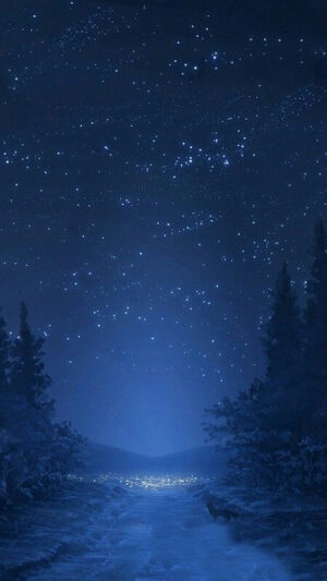 全屏壁纸，星空 蓝色，夜晚，唯美，路