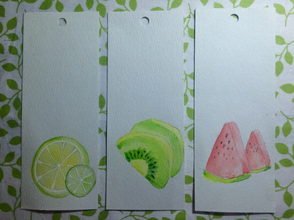 水彩手绘书签水果西瓜猕猴桃柠檬