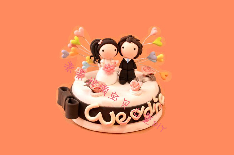 定制 韩国爱粘土DIY纯手工粘土创意礼物 新婚结婚蛋糕摆件 Q版定制
