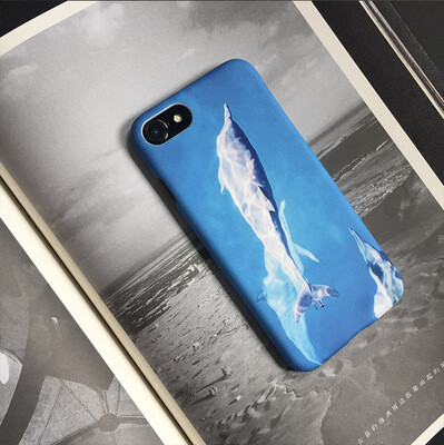 原野趣原创简约蓝色海洋鲸鱼iphone7plus\6s plus磨砂手机壳硬壳