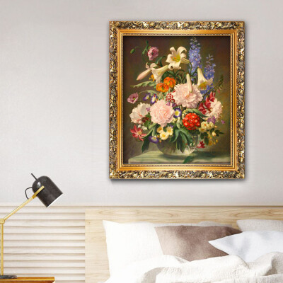 定制 欧式客厅餐厅装饰画现代走廊卧室玄关壁画古典花卉挂画油画芯打印