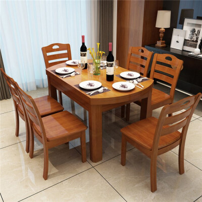 MUFAN-HOME/木帆家居 实木餐桌折叠伸缩餐桌椅组合