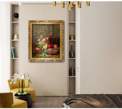 定制 欧式客厅餐厅装饰画现代走廊卧室玄关壁画古典花卉挂画油画芯打印