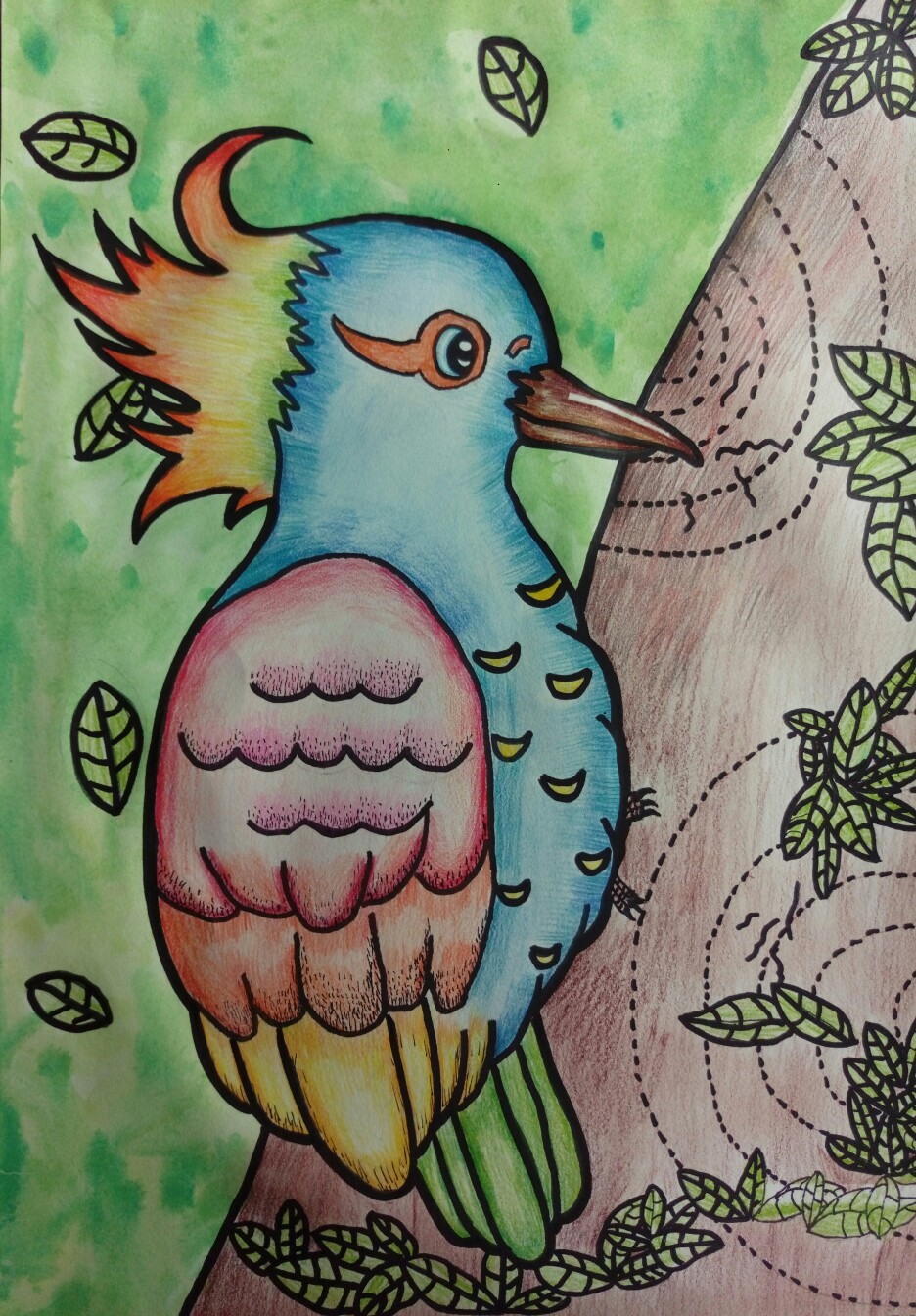 啄木鸟怎么画彩铅画图片