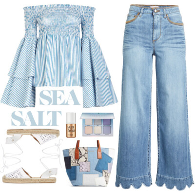 A fashion look from July 2017 featuring blue top, blue jeans and espadrille sandals. Browse and shop related looks.