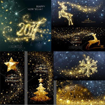 金色黑色圣诞节星光海报banner派对模板麋鹿EPS矢量设计模板AI115
