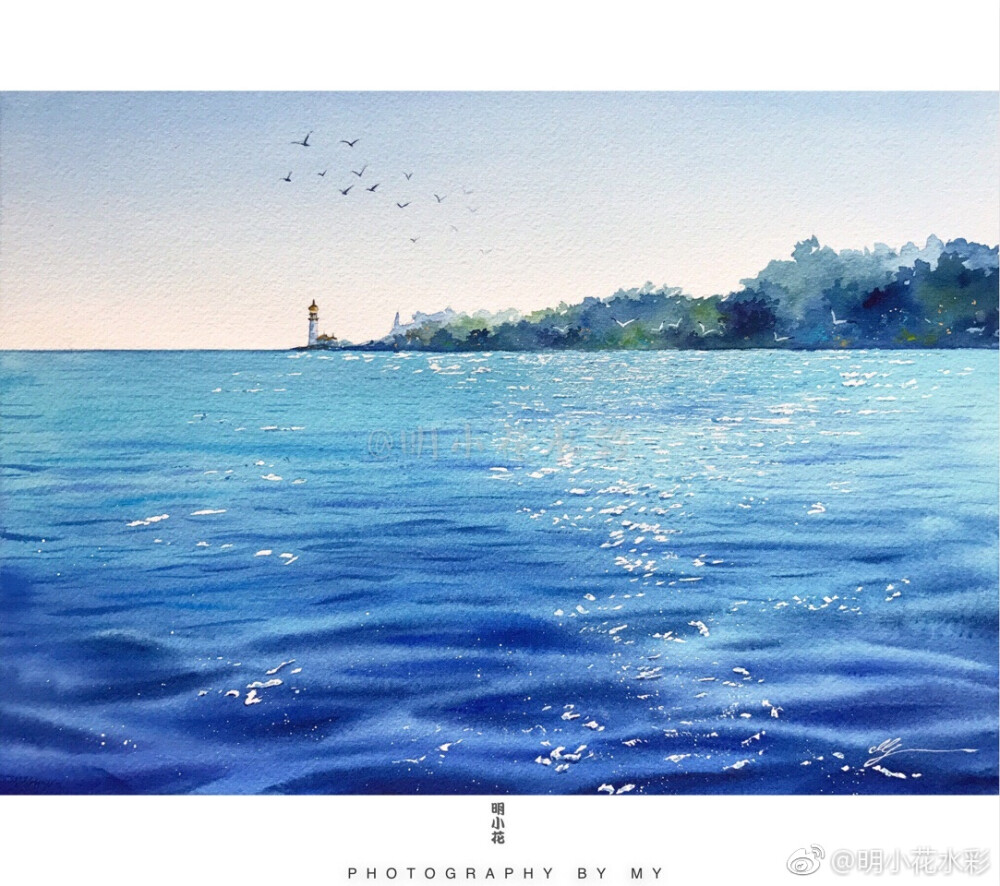 水彩风景，海边