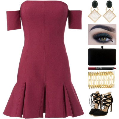 A fashion look from July 2017 featuring short sleeve flare dress, low heel platform pumps and metallic evening bag. Browse and shop related looks.