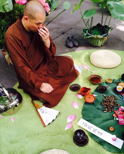 草花荟的“仲夏茶会”在海幢寺，荷叶莲蓬正当时。在每个茶席上讨茶喝，老普洱、白茶、大红袍，益武生普，最惊艳是91年的益阳茯砖，一杯入喉，热热暖暖。 