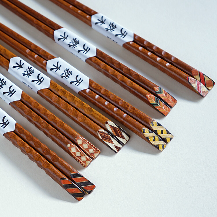 西田木雨 意大利幻彩条边工艺刻龟甲筷子 印尼铁木尖头筷餐具