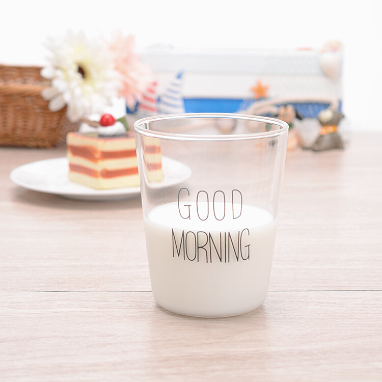 日式牛奶杯早餐杯 创意玻璃杯子 Good morning 咖啡杯 饮料果汁杯