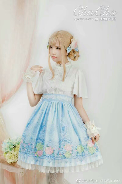 国牌：Nya Nya lolita＃【+cha cha】雨落花町＃两色可选，粉蓝