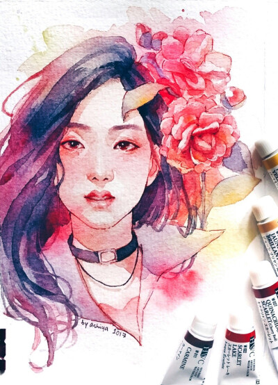 水彩 人物绘画 插画 blackpink 智秀饭绘