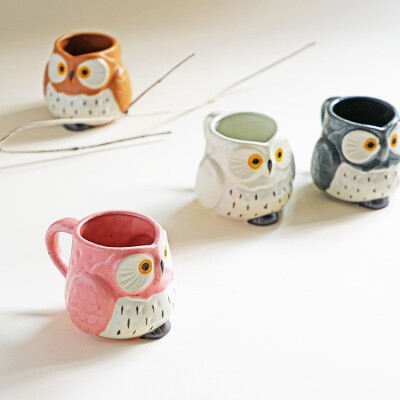 西田木雨日式陶瓷猫头鹰咖啡杯可爱情侣杯个性简约创意卡通马克杯