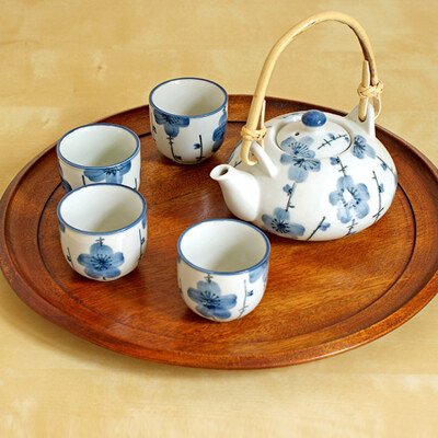 日式和风 创意手绘 串梅葡萄 小茶具 一壶四杯礼盒套装