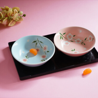 西田木雨 原创手绘漫舞樱花系列 高温彩釉点心碗 小碗浅式碗 套装