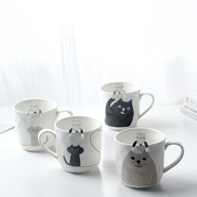 喵趣系列二陶瓷马克杯带猫勺 304不锈钢勺子 创意陶瓷杯子 咖啡杯