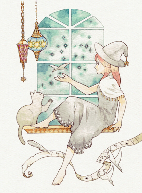 少女猫水彩插画bytarap站