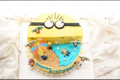 小黄人场景蛋糕，沙滩，海洋